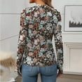 thumbnail image 3 of Craaazy Shirts for Women Lace Long Sleeve Floral Printed Tops Mesh Semi High Neck Blouses with Thumb Gifts for Women, 3 of 7
