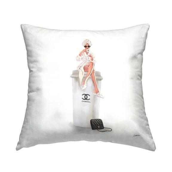 Stupell Industries Trendy Fashion Woman Sipping Morning Coffee Design by Ziwei Li Throw Pillow