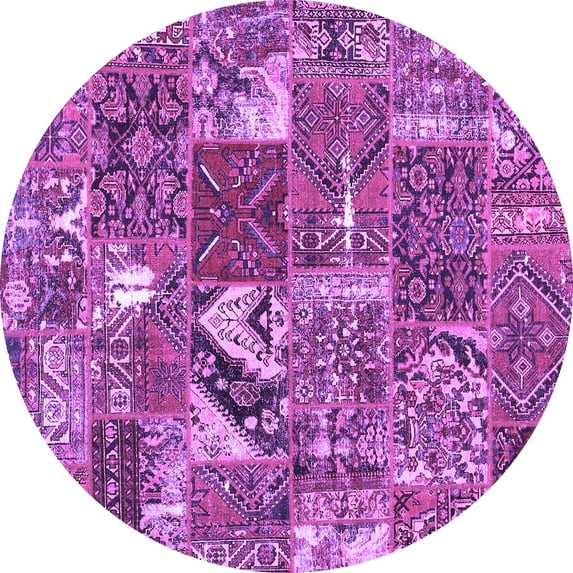 Ahgly Company Indoor Round Patchwork Purple Transitional Area Rugs, 4' Round