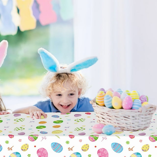Fwttom Easter Decorations Easter Tablecloth Disposable Plastic Tablecloth Holiday Party Decoration Supplies