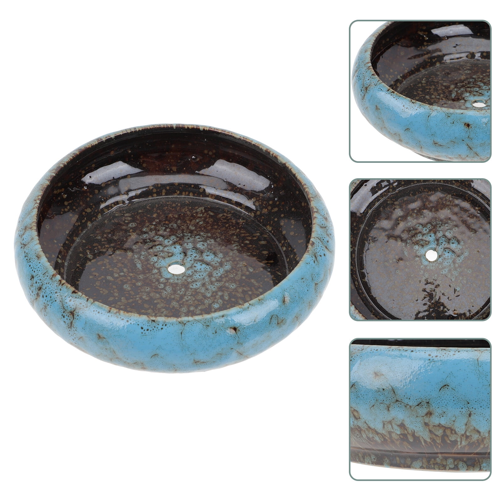 NUOLUX Pot Plant Ceramic Flower Planter Bowl Succulent Container Garden Flowerpot Bonsai Pots Round Lily Glazed Gardening