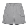thumbnail image 5 of Bermuda Cargo Denim Shorts for Women Knee Length 6 Pockets Elastic Waist Long Jorts for Summer Casual #GrayM, 5 of 6