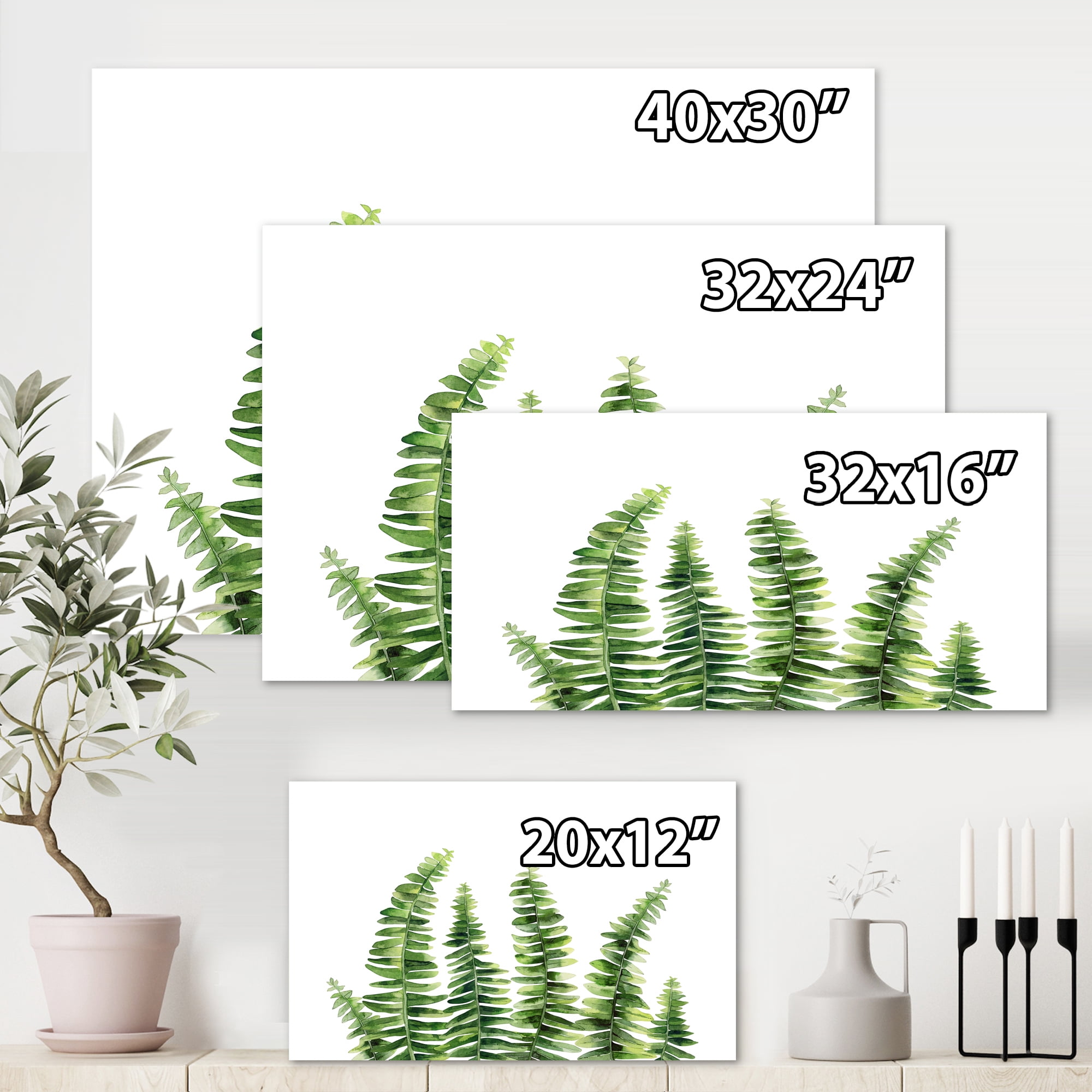 Designart ' Fern Plant Leaves Detail II ' Farmhouse Canvas Wall Art Print