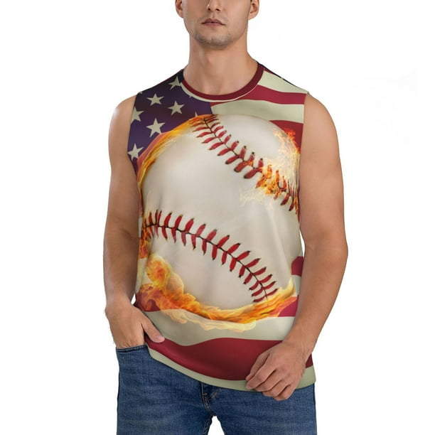Fotbe Baseball Ball With Flag Men's Camiseta sin Mangas Estampada para Hombres, Playera Casual para Gimnasio, Entrenamiento, Playa-XX-Large