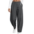 thumbnail image 3 of Women's Tapered Pants, Mid Rise Casual Pants with Elastic Waist & Side Pockets, Work Travel Running Outdoor Wear | VerBelle,Dark Gray M, 3 of 8