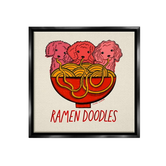 Stupell Industries Funny Ramen Doodles Animals & Insects Painting Black Floater Framed Canvas Art Print Wall Art, 18 x 18
