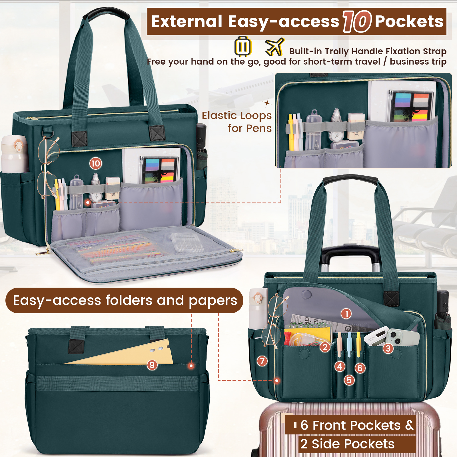 RAINSMORE Teacher Tote Bag 15.6 inch Laptop Bag for Women Work Bags Nurse Bag Lightweight Laptop Tote Computer Briefcase