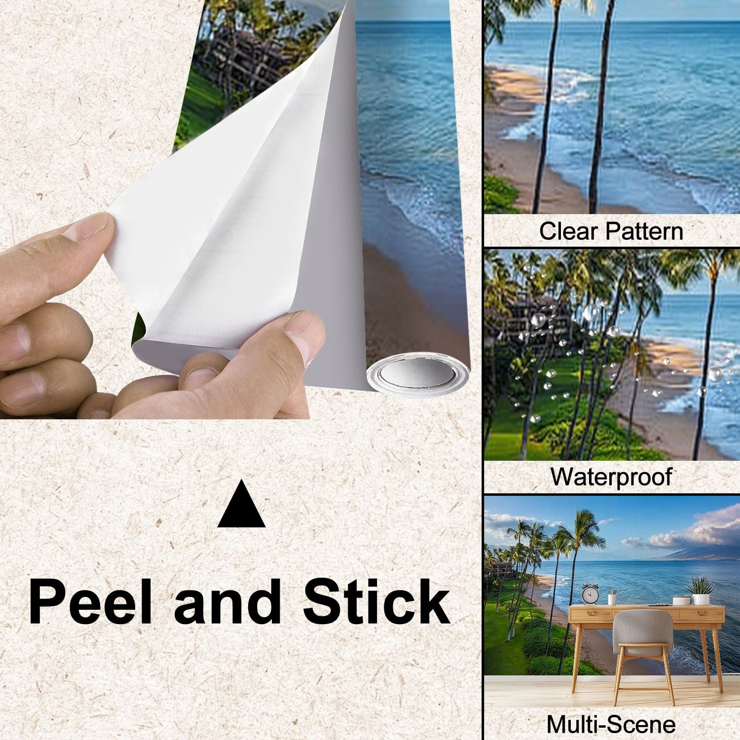 Peel and Stick Wallpaper Sugar Beach Kihei Maui Hawaii Modern Art Wall Mural Decor Self Adhesive and Removable 100in x 144in