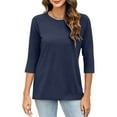 thumbnail image 3 of Fanxing Tshirts for Women 3/4 Sleeve Womens Tops Summer Tops Casual Loose Fit Workout Yoga Tunic T Shirts Navy (Women's Large), 3 of 6