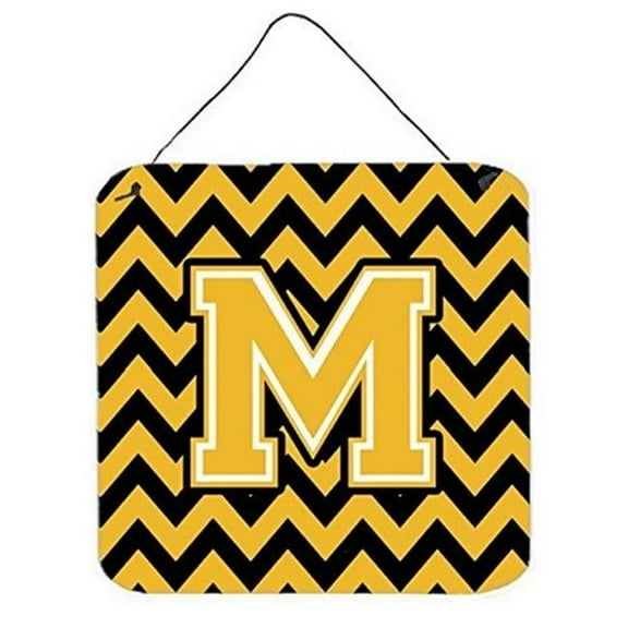 Letter M Chevron Black & Gold Wall or Door Hanging Prints, 6 x 0.02 x 6 in.