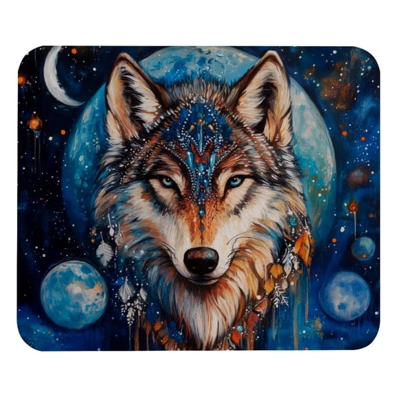 PhooArto Comfortable Mouse Pad Wolf Galaxy Moon Desktop Mousepad , 21 x 25 cm Mouse Mat, Non-Slip Rubber Base, Improves Speed and Precision