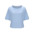 thumbnail image 6 of Htigea Women's Crewneck Cropped T-Shirt Half Sleeve Elastic Hem Tops Casual Loose Fit T Shirt Summer Cute Tees Light Blue M, 6 of 6