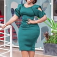thumbnail image 2 of AURA Plus Size High Waist Pencil Midi Dress Short Sleeve Solid Color Summer Office Commuter Dress, 2 of 10