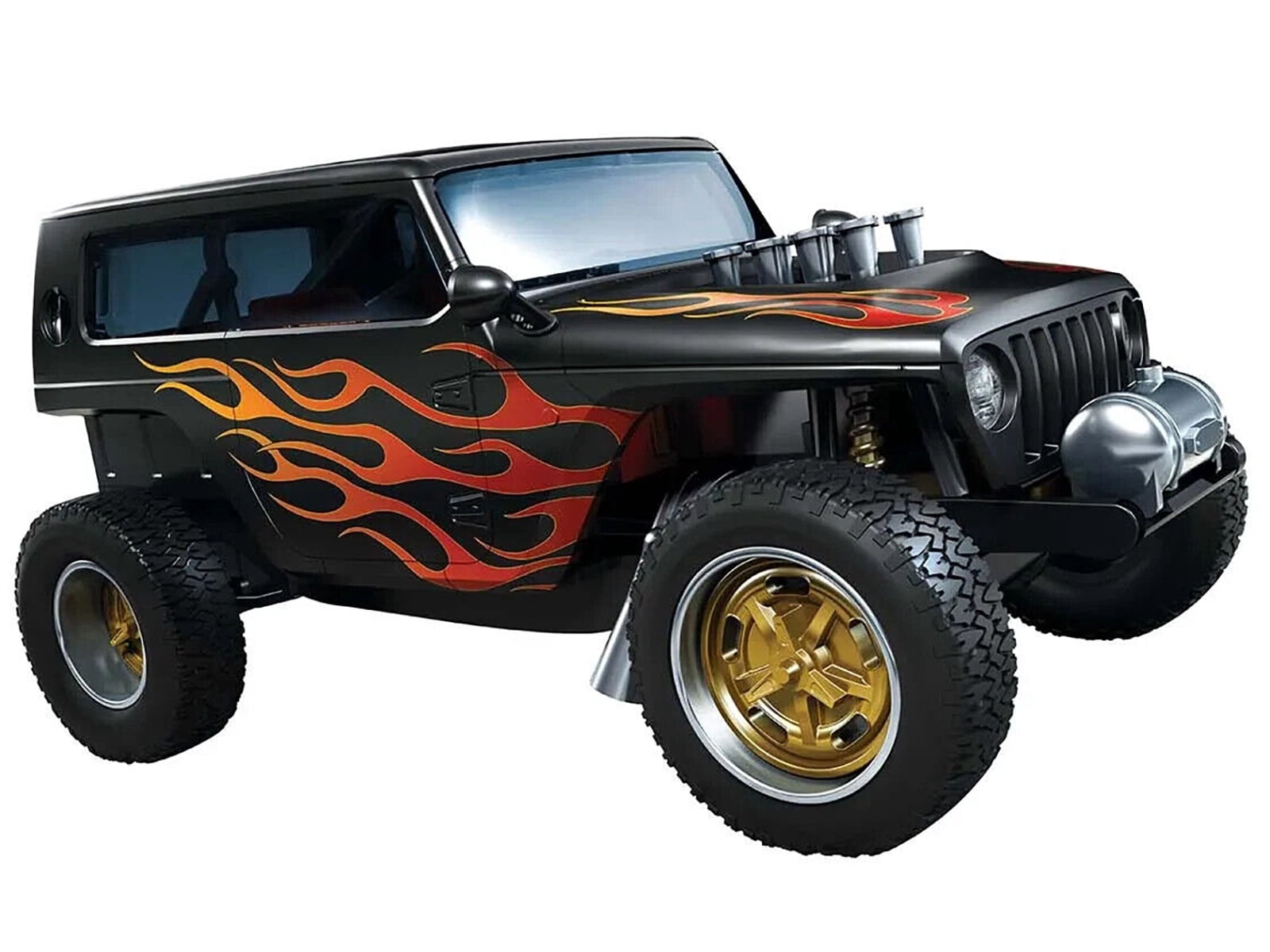 Skill 1 Model Kit Jeep (Quicksand) Concept Black with Flames Snap Together Painted Plastic Model Car Kit by Airfix Quickbuild