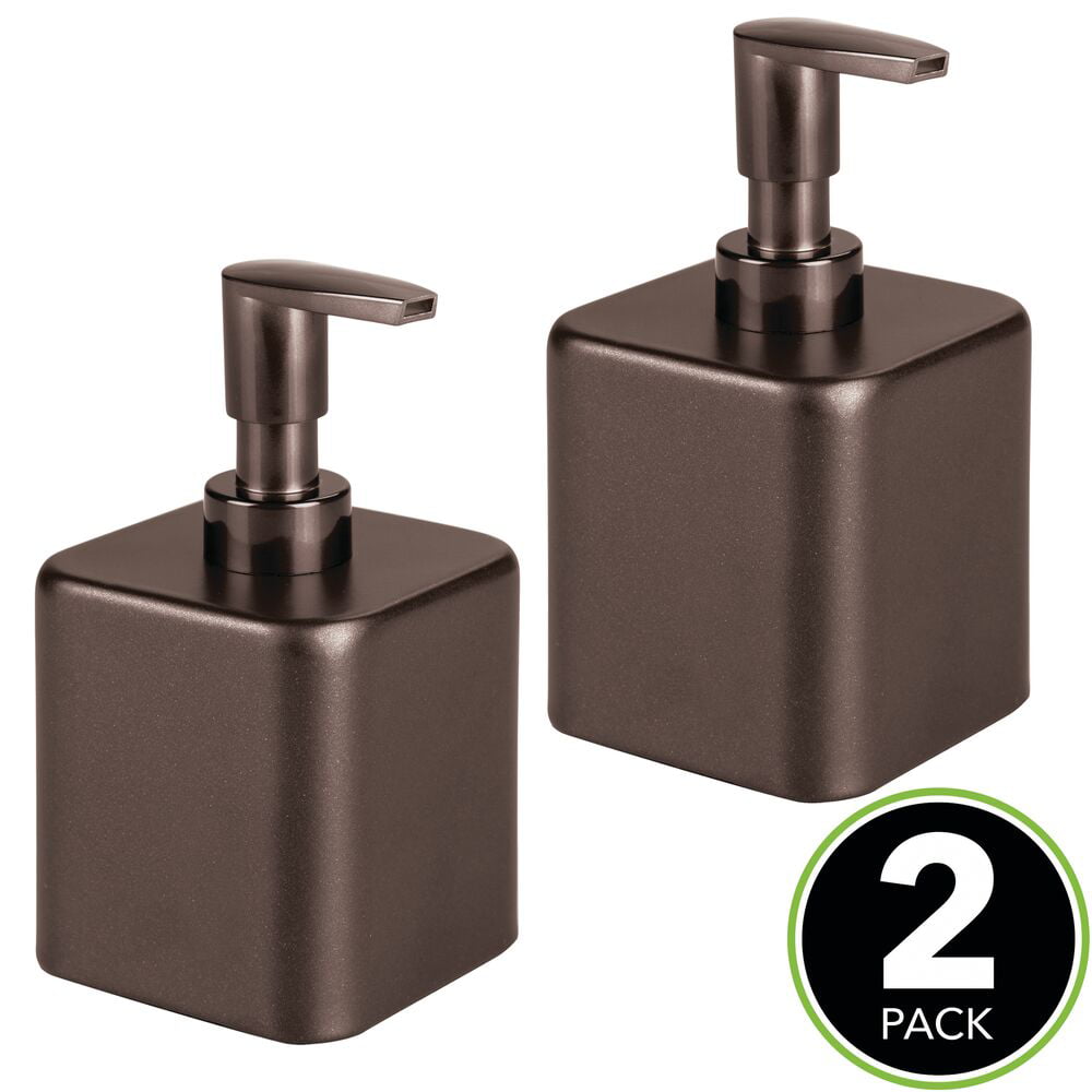 mDesign Compact Square Metal Refillable Soap Dispenser Pump 2 Pack Bronze 