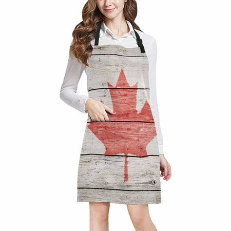 

ASHLEIGH Canadian Canada Flag on Wood Background Chef Aprons Professional Kitchen Chef Bib Apron with Pockets Adjustable Neck Strap