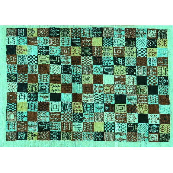 Ahgly Company Machine Washable Indoor Rectangle Abstract Turquoise Blue Contemporary Area Rugs, 8' x 12'