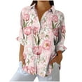 thumbnail image 2 of Royisotas Lapel Womens Tops Plus Size Casual Long Sleeve Winter Button Down Shirts for Women Floral Graphic Collared Pink Button up Shirts, 2 of 5