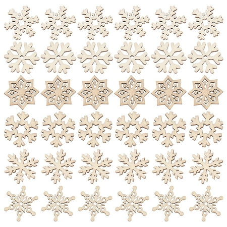 

NUOLUX 200pcs Christmas Wooden Pieces DIY Snowflake Pendant Decorative Ornaments