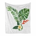 thumbnail image 1 of Plant Soft Flannel Fleece Throw Blanket, Frangipani Blooming on Tropical Fern Exotic Art Watercolor, Cozy Plush for Indoor and Outdoor Use, 70" x 90", Fern Green Marigold, by Ambesonne, 1 of 6