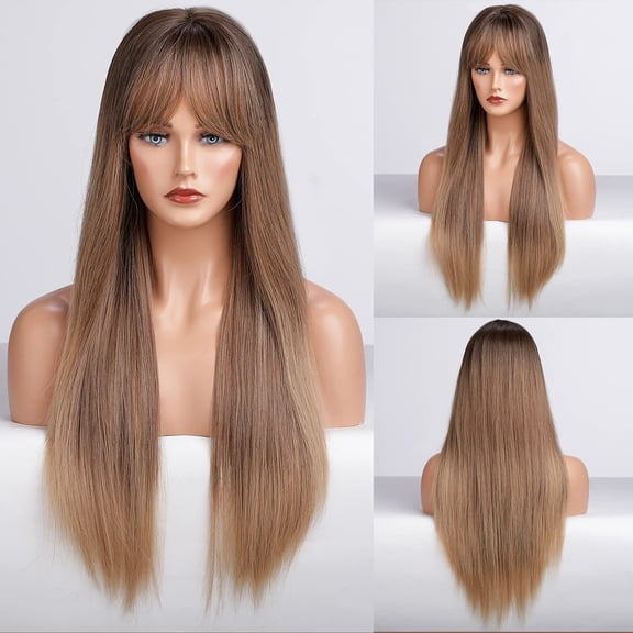 Long Wavy Wig with Bangs Straight Wigs Long Curly Wigs for Women Heat Resistant Synthetic Wig Natural Curly Wig for Daily Life Party Cosplay Hair Replacement A16