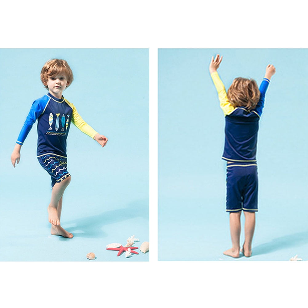Kids Boys Long Sleeve Swimwear with Swimming Shorts & Swimming Cap Sun