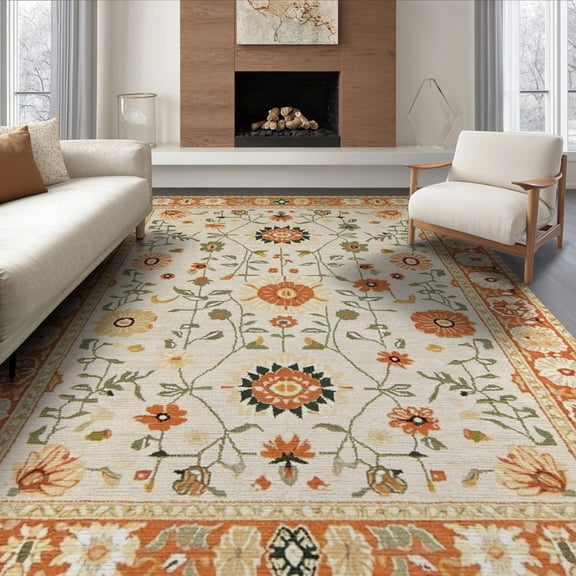 ODIKA 8'x10' Washable Area Rug Non-Slip Chair-Friendly Mat Boho Hallway Scatter Vintage Southwestern Geometric Bands Hallways for Dining Room, Large Office, Lounge