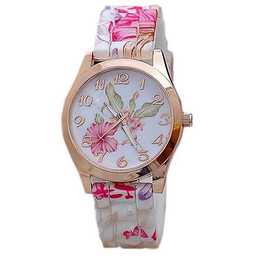 Xinyolin Women Retro Flower Printed Silicone Strap Causal Elegant Quartz, Wrist Watch