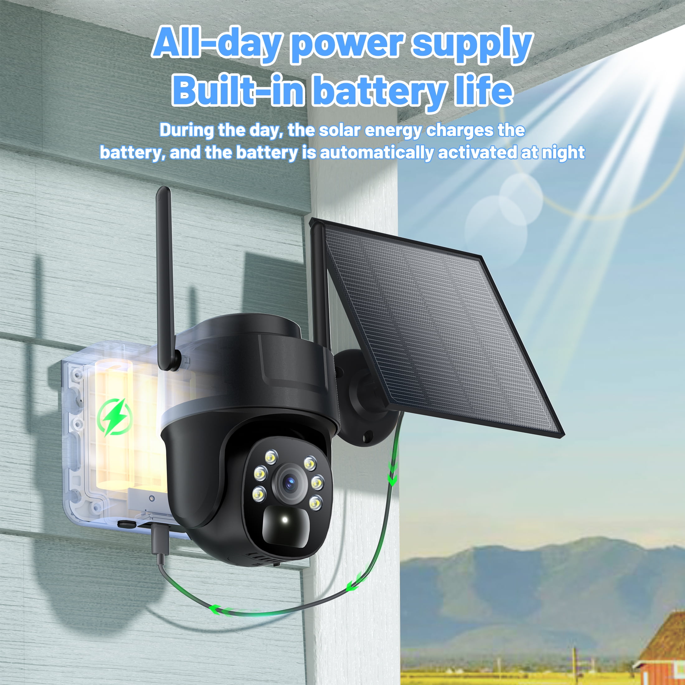 Runofast 4G LTE Cellular Solar Security Camera With Virtual SIM Card, 2K No WiFi Security Cameras Wireless Outdoor