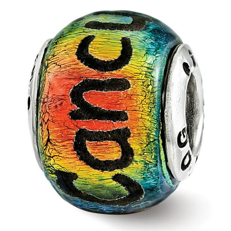 Outline Sterling Silver Charm - Cancun & Palm Trees Orange Dichroic Glass & Sterling Silver Charm