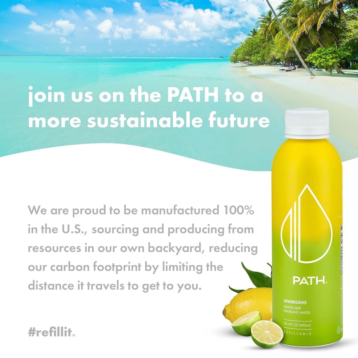 PATH Water Ultra-Purified Sparkling Lemon Lime Flavored Water, 20 fl oz, 4 pack Aluminum Bottles