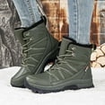 thumbnail image 2 of Lace Up Mid Calf Snow Boots for Women Warm Plush Waterproof Winter Booties Platform Fleece Lined Non Slip Work Shoes Green Size 8.5, 2 of 7