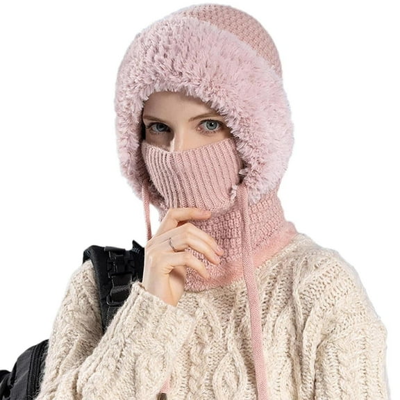 3 in 1 Beanie Hat for Women, Warm Knitted Windproof Balaclava Scarf Face Cover for Outdoor Activities