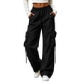 thumbnail image 2 of CQONEPT Cargo Pants for Women High Waist Baggy Casual Baggy Comfy Parachute Trousers Loose Fit Y2k Streetwear Hiking Pant with Pockets M, 2 of 7