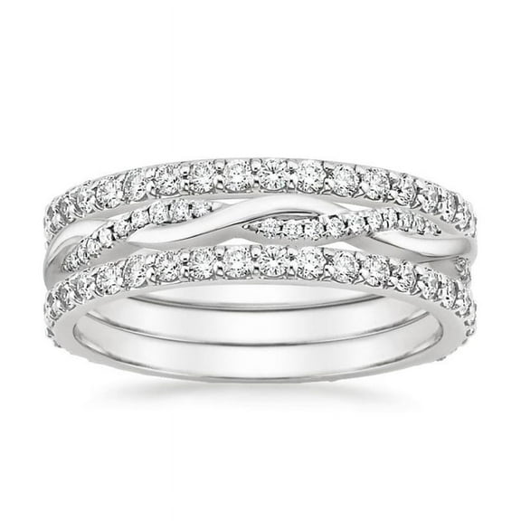 Dash Jewel Round Cut Brilliant 2 Ct Diamond Ring for Women's - White Gold Over 14K Silver Diamond Ring - Three Layer Eternity Band Twisted Diamond Band for Her - Tension Casual Bands for Women's