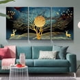 thumbnail image 2 of Rosework Framed Canvas Wall Art, 16x24 Inch, 3 Panel Blue and Gold Abstract Birds Flying in The Sky with Gold Tree, Made In USA, 2 of 6