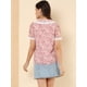 thumbnail image 5 of INSPIRE CHIC Blusa de manga corta floral bordada con encaje y cuello Peter Pan para mujer Rosa S, 5 of 6