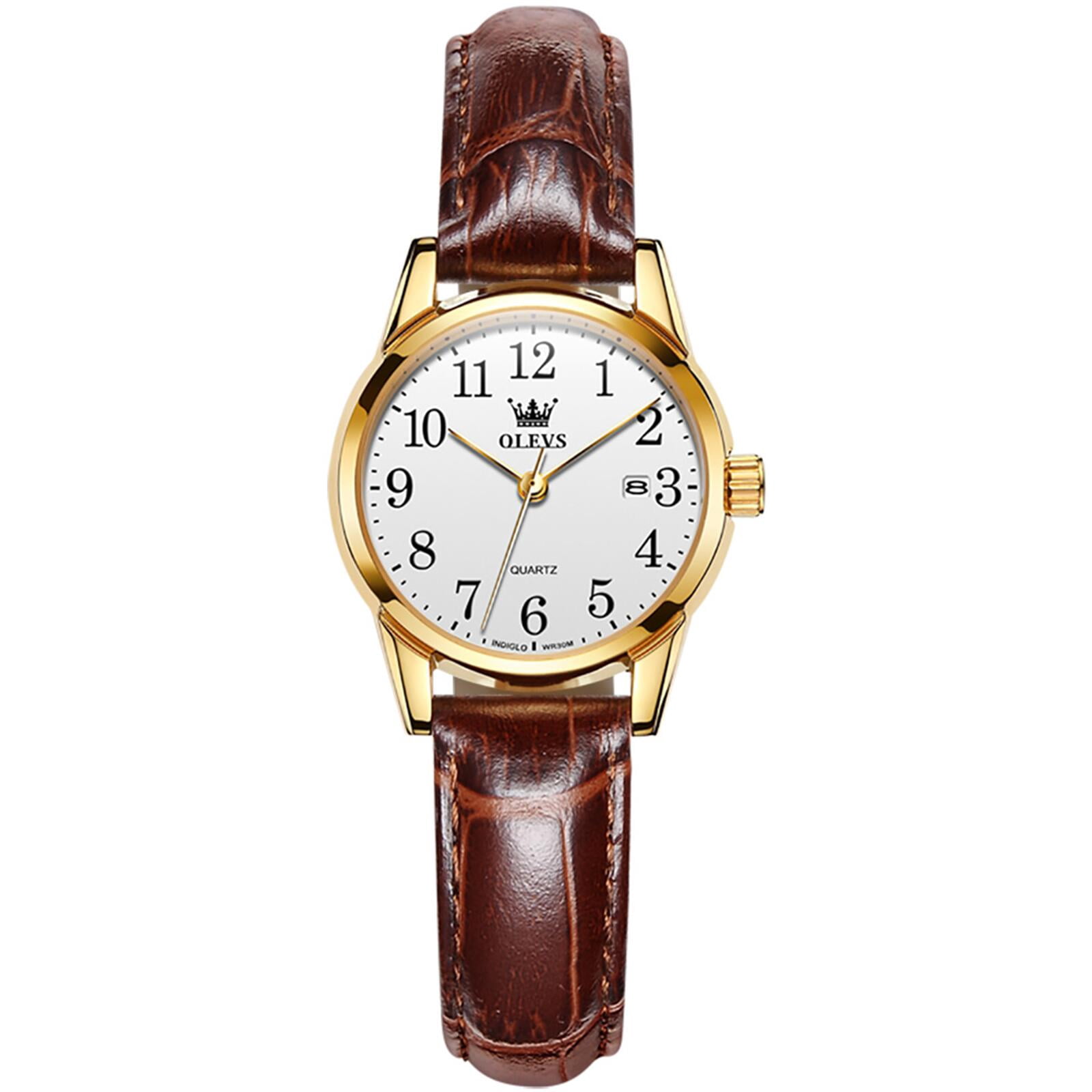 OLEVS Watches for Women Luxury Dress Analog Quartz Easy Read Digital Date Classic Luminous Brown Leather Strap Waterproof Female Wrist Watches Relojes para Mujer