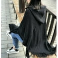 thumbnail image 2 of StylesILove Women Knitted Hooded Poncho Crochet Pattern Pullover Cardigan Soft Wrap (Black), 2 of 4