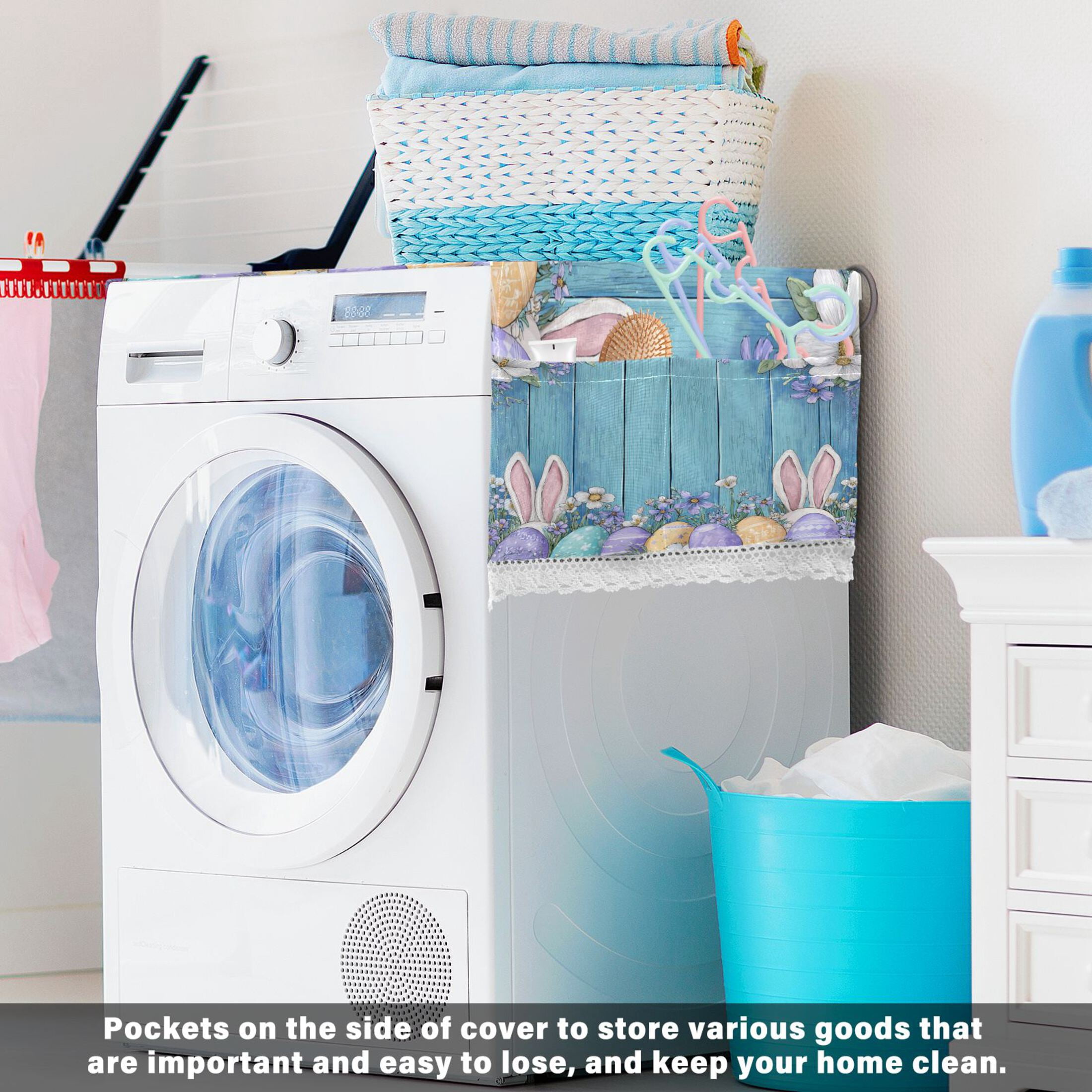 Wobogo Spring Floral Eggs Washing Machine Cover Dustproof Washer Dryer Cover Waterproof Laundry Room Decorative Protector