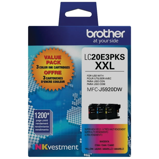 Cartucho de tinta Brother LC20E original de alto rendimiento, paquete de 3