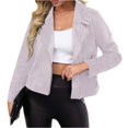 thumbnail image 3 of Tianiyouqing Womens Faux Suede Jacket 2024 Fall Winter Clothes Casual Zipper Cropped Coat Bomber Biker Moto Jackets Outwear Light Gray S, 3 of 7