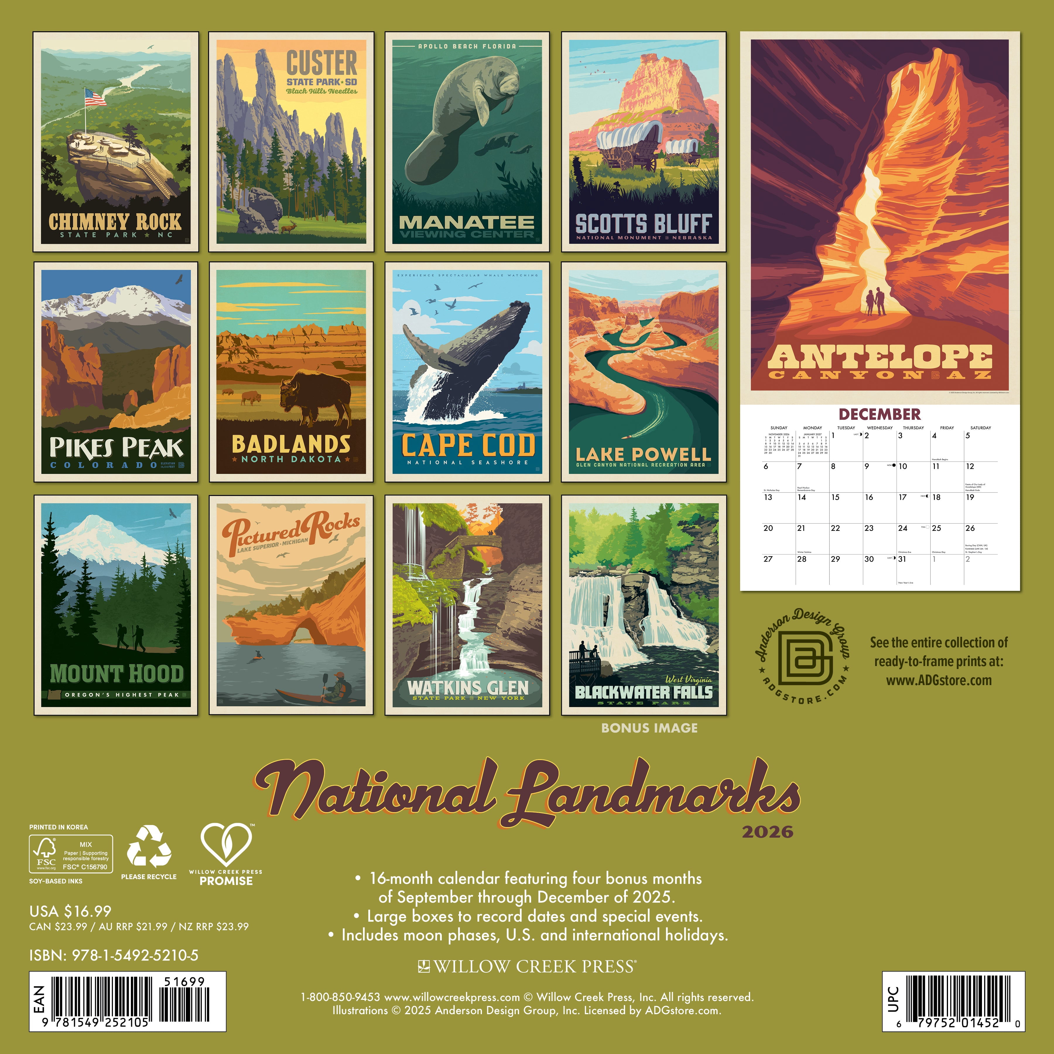 National Landmarks (Adg) 2026 Wall Calendar, (Paperback)