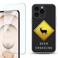 thumbnail image 1 of Slim-Fit Anti-Scratch Gel TPU Phone Case for iPhone 13 Pro, with Tempered Glass Screen Protector, by OneToughShield ® - Road Sign Deer, 1 of 4