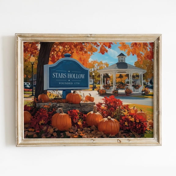 Kna Prints - 1 Pc Poster Stars Hollow Vintage Wall Art, Autumn Cozy Room Decor, Fall Landscape With Pumpkins Print, Gilmore Girls Wall Art, UNFRAMED-8x12