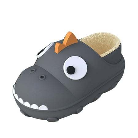 

Zlekejiko Autumn And Winter Girls And Boys Slippers Flat Bottom Non Slip Soft Cover Heel Plush Warm And Comfortable Cute Cartoon Dinosaur Shape
