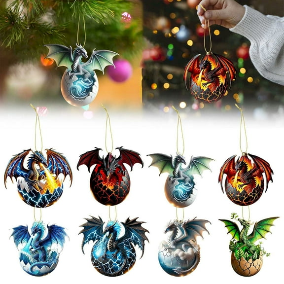 Christmas 8 Pcs Dragon Christmas Decoration Acrylic Christmas Tree Ornaments Simulation Dragon Ornaments 8Cm