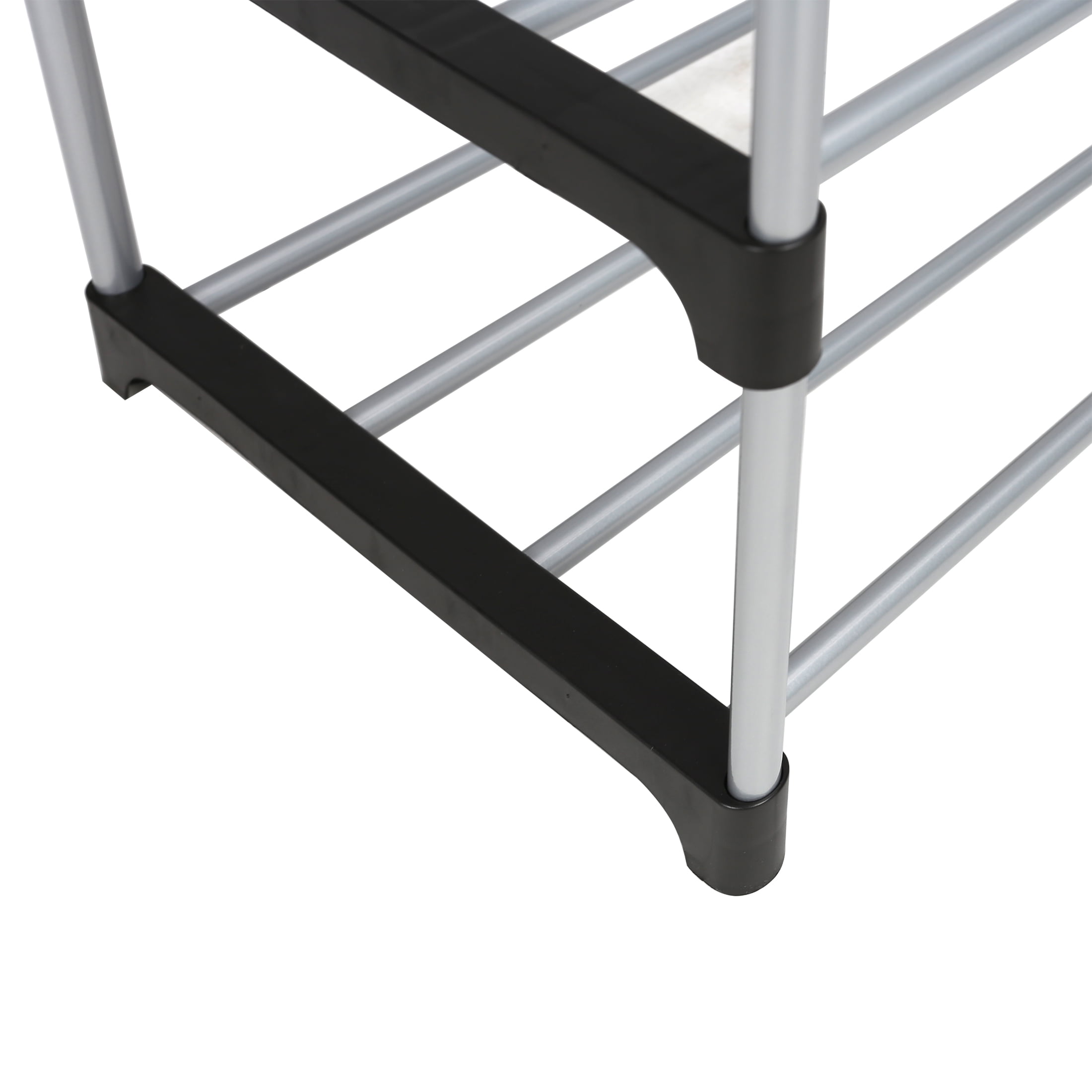 Mainstays 2-Tier Black and Silver Shoe Rack for Shoe Storage with Iron Poles & Plastic Connectors, Holds up to 4 Pairs