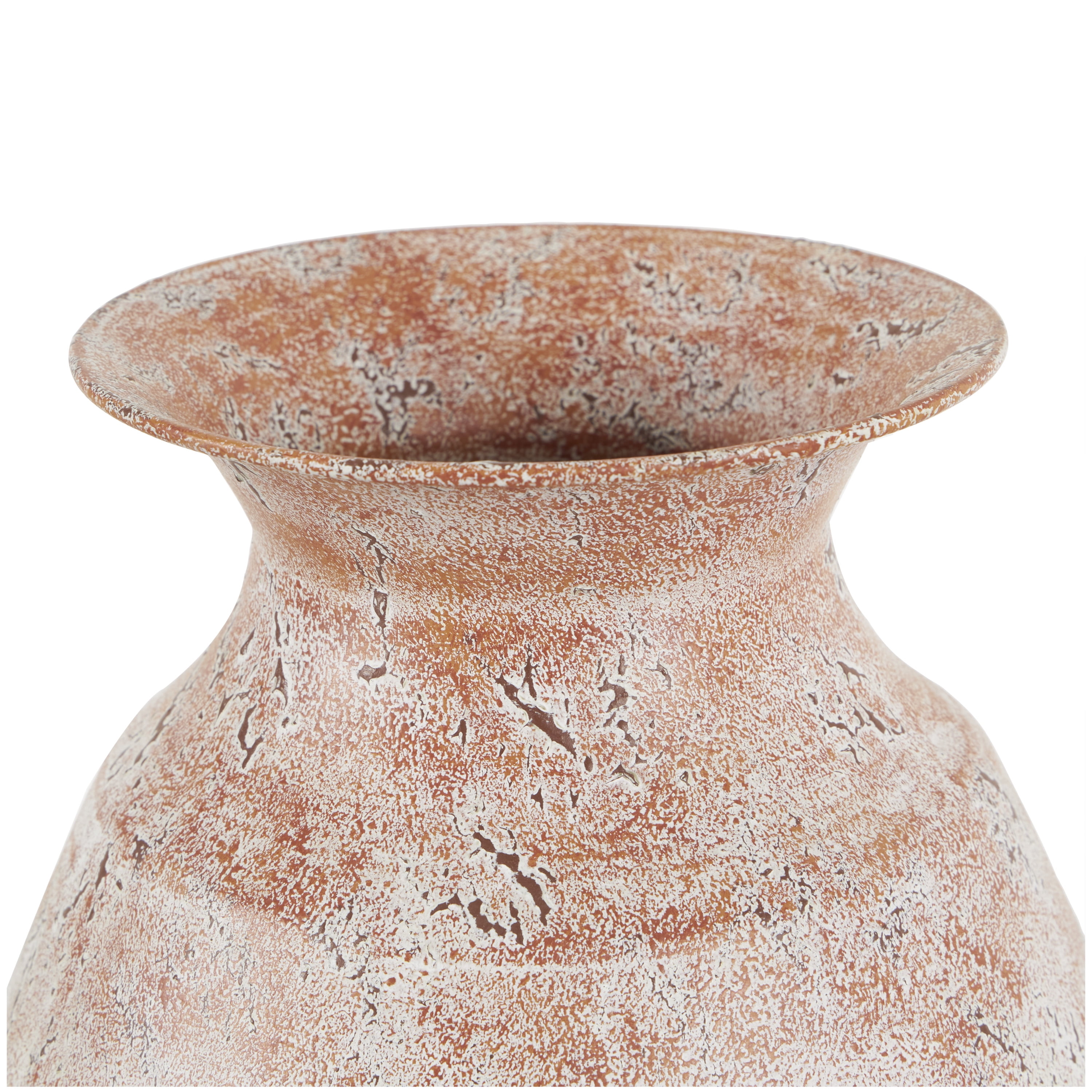DecMode 18" Distressed Textured Copper Metal Vase with Terracotta Accents