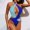 Blue, variant on Swimming Women Monokini Swimsuit Piece for Beach Resort High Coverage Stitching Color Design Seamless Fit Blue M